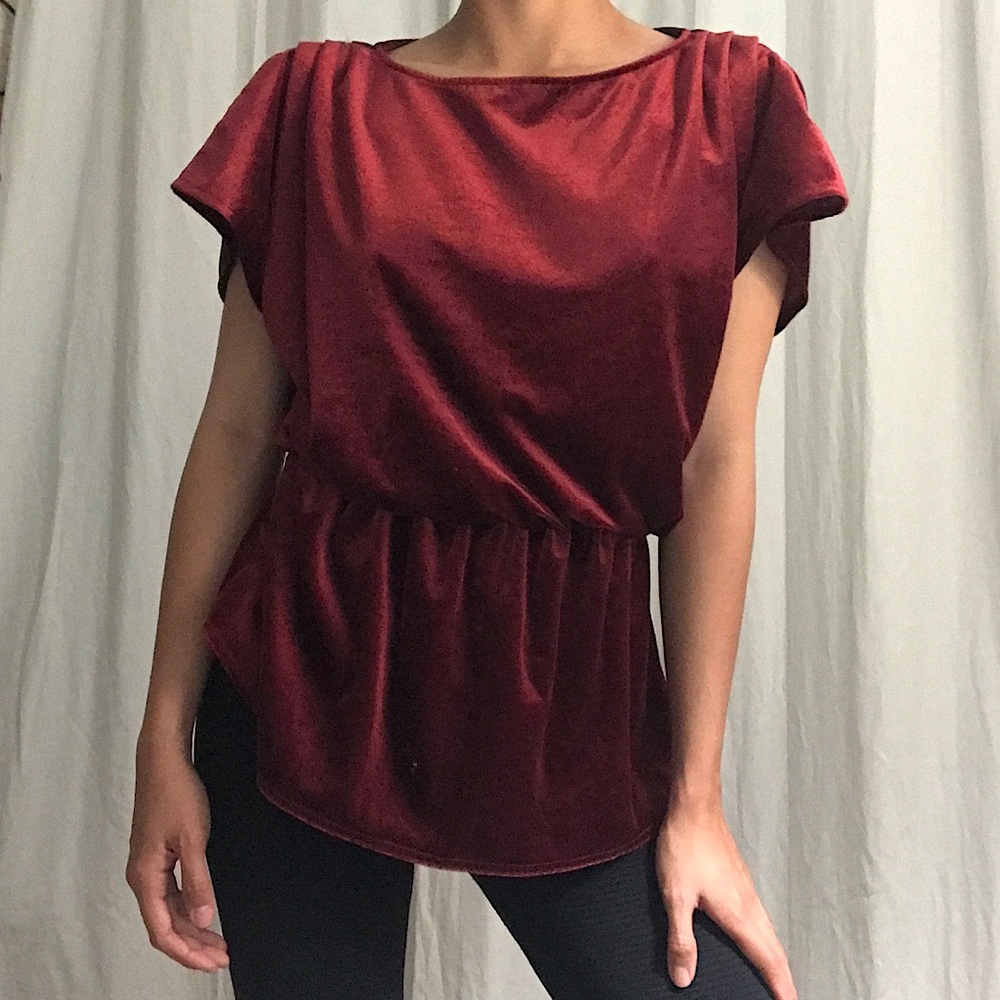 Jennifer Lopez Red Velvet Plum Blouse